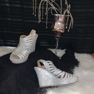 Silver glitter wedges